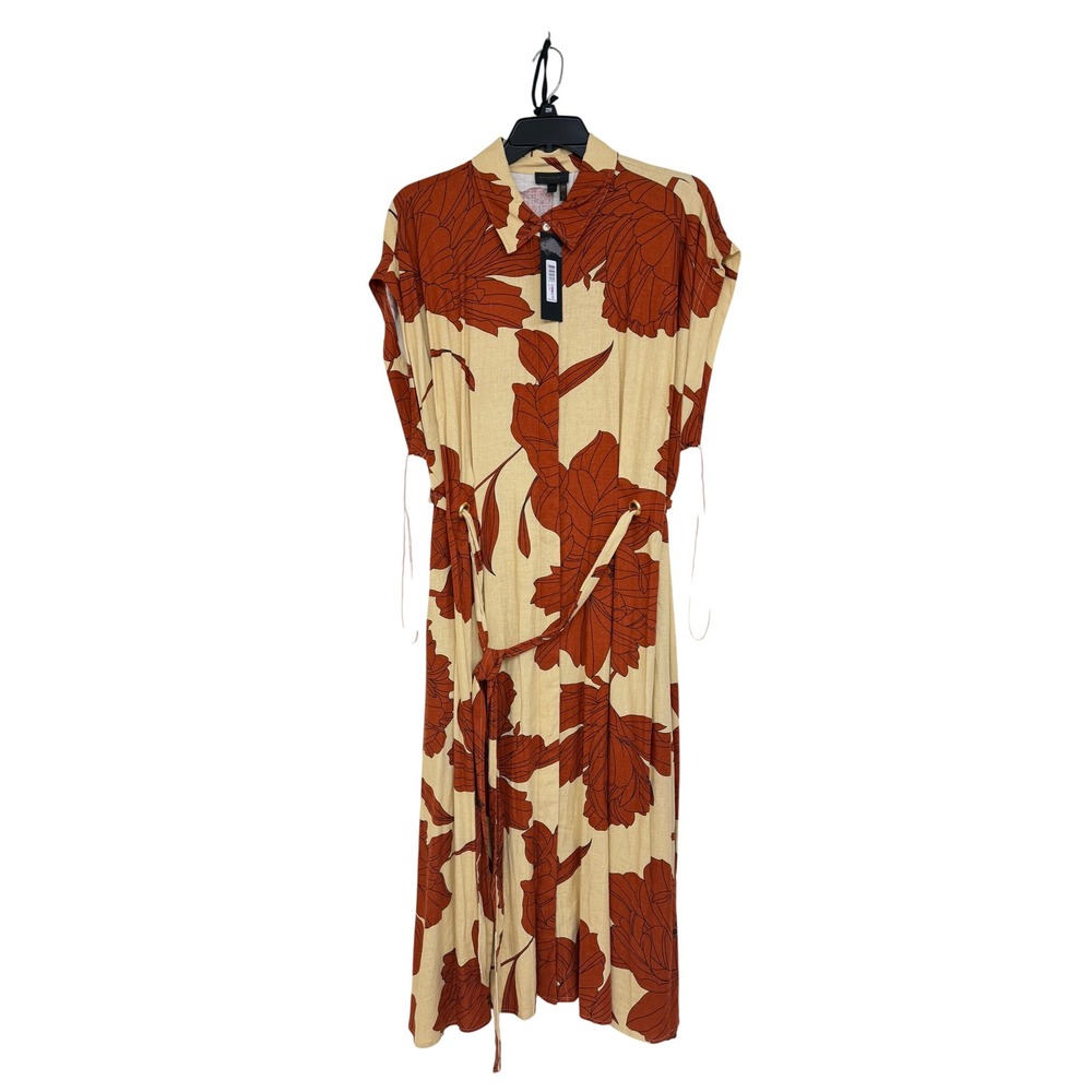 Donna Karan Floral Midi Shirt Dress Women 22W NWT Linen Blend Belted MSRP $209